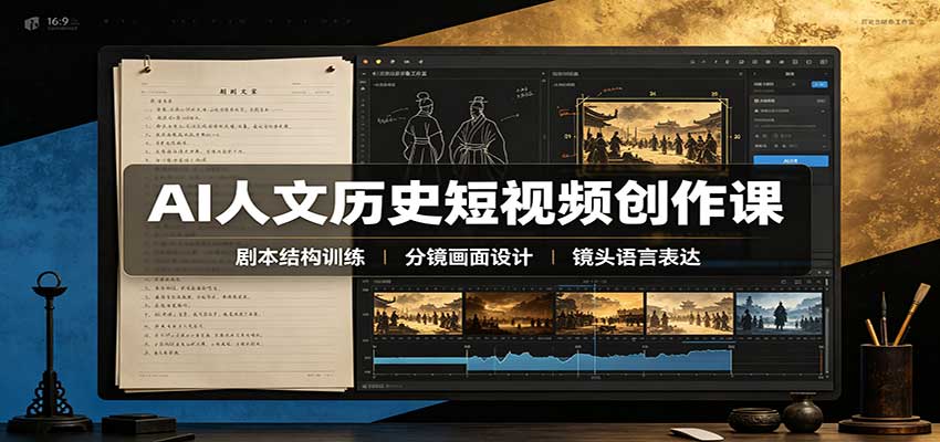 AI人文历史短视频创作课：赛道对标、剧本分镜制图，掌握视频完整产出流程-伊亚库