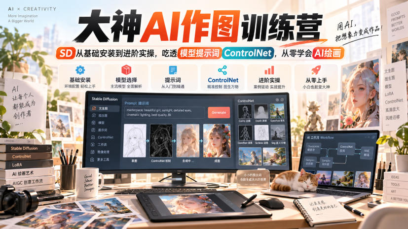 大神AI作图训练营，SD从基础安装到进阶实操，吃透模型提示词ControlNet，从零学会AI绘画-伊亚库