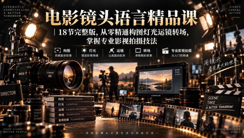 电影镜头语言精品课｜18节完整版，从零精通构图灯光运镜转场，掌握专业影视拍摄技法-伊亚库