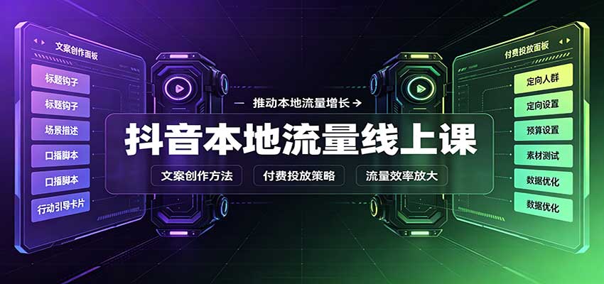 抖音本地流量线上课：账号搭建拍摄剪辑，文案创作与付费投放教学-伊亚库