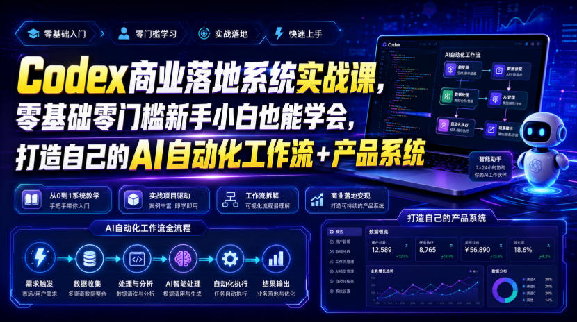 Codex商业落地系统实战课，零基础零门槛新手小白也能学会，打造自己的AI自动化工作流+产品系统(更新)-伊亚库