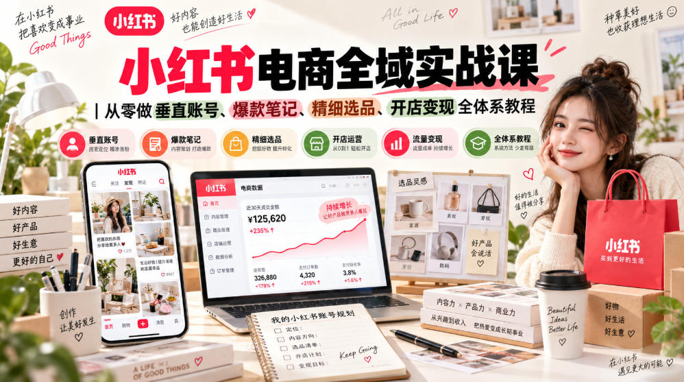 小红书电商全域实战课｜从零做垂直账号、爆款笔记、精细选品、开店变现全体系教程-伊亚库