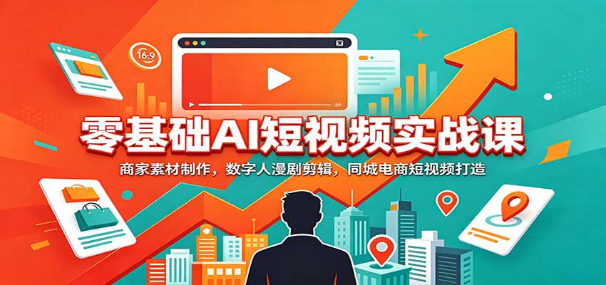 零基础AI短视频实战课：商家素材制作，数字人漫剧剪辑，同城电商短视频打造-伊亚库