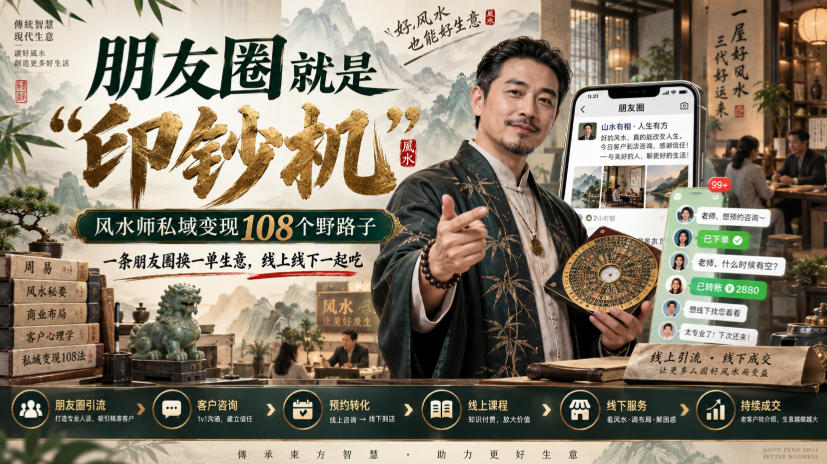 朋友圈就是“印钞机”，风水师私域变现108个野路子，一条朋友圈换一单生意，线上线下一起吃【文档】-伊亚库