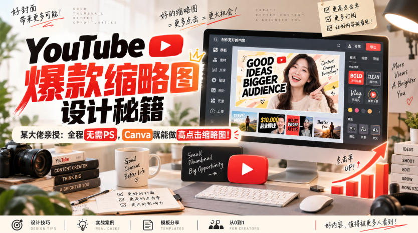 YouTube爆款缩略图设计秘籍，某油管大佬(610万订阅者)亲授，全程无需PS，Canva就能做高点击缩略图！【原创双语字幕】-伊亚库