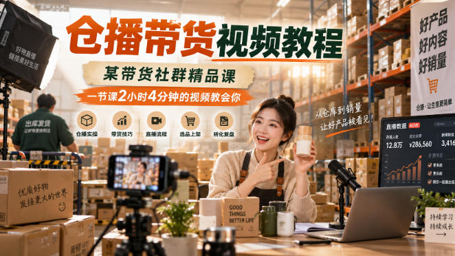 仓播带货视频教程，某带货社群精品课，一节课2小时4分钟的视频教会你-伊亚库