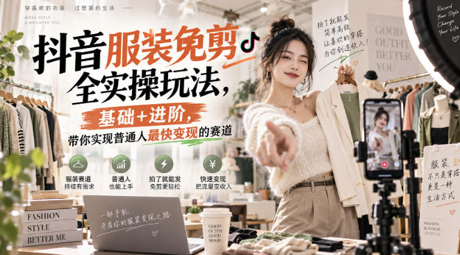 抖音服装免剪全实操玩法，基础+进阶，带你实现普通人最快变现的赛道-伊亚库