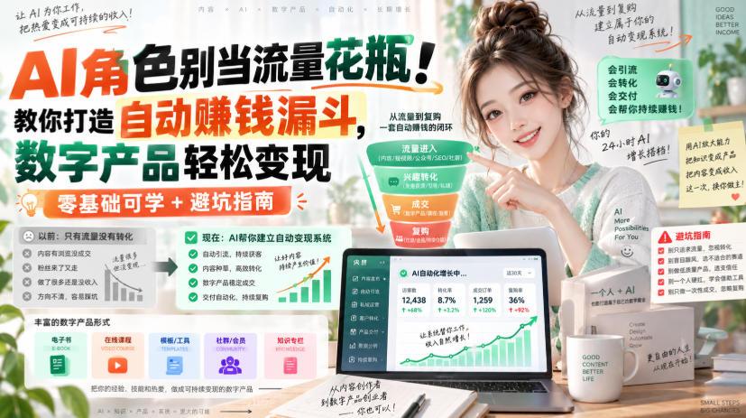AI角色别当流量花瓶！教你打造自动賺钱漏斗，数字产品轻松变现(零基础可学+避坑指南)【原创双语字幕】-伊亚库