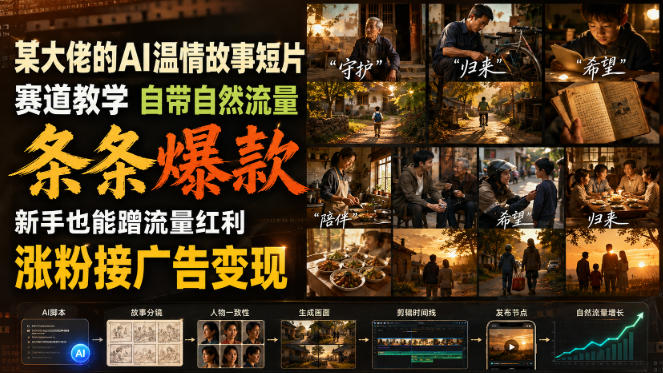 某大佬的AI温情故事短片赛道教学，自带自然流量，条条爆款，新手也能蹭流量红利，涨粉接广告变现(更新)-伊亚库