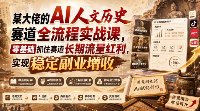 某大佬的AI人文历史赛道全流程实战课，零基础抓住赛道长期流量红利，实现稳定副业增收(更新)-伊亚库