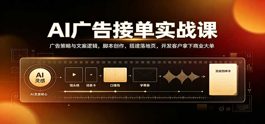 AI广告接单实战：广告策略与文案逻辑，脚本创作，搭建落地页，开发客户拿下商业大单-伊亚库