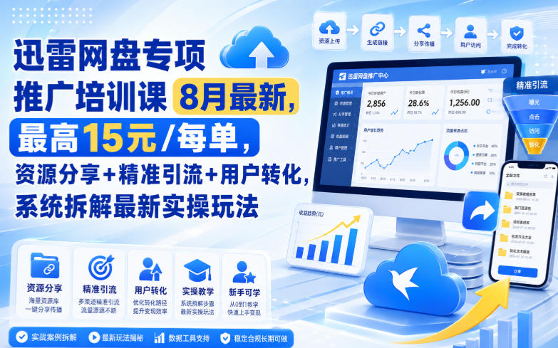 迅雷网盘专项推广培训课9月最新，最高15米/每单，资源分享+精准引流+用户转化，系统拆解最新实操玩法(更新0915)-伊亚库
