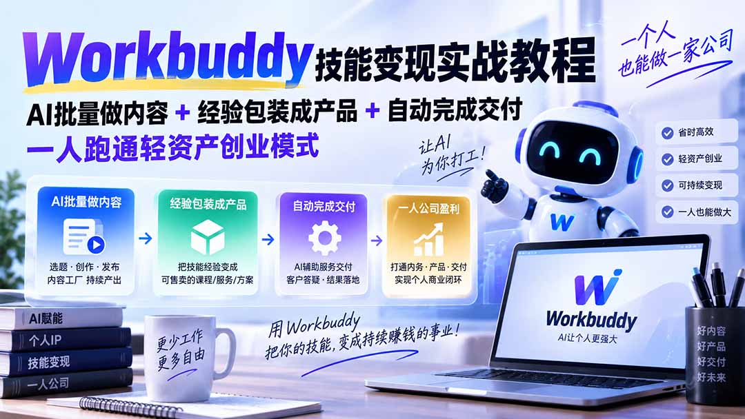 Workbuddy技能变现实战教程：AI批量做内容+经验包装成产品+自动完成交付，一人跑通轻资产创业模式-伊亚库