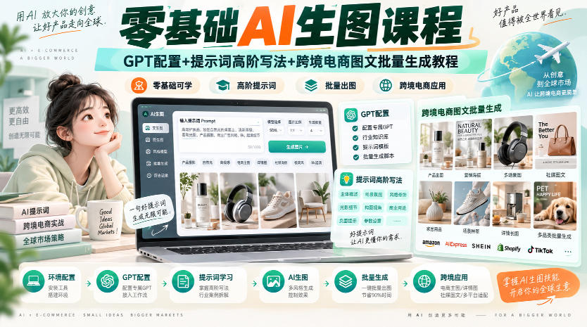 零基础AI生图课程，GPT配置+提示词高阶写法+跨境电商图文批量生成教程-伊亚库