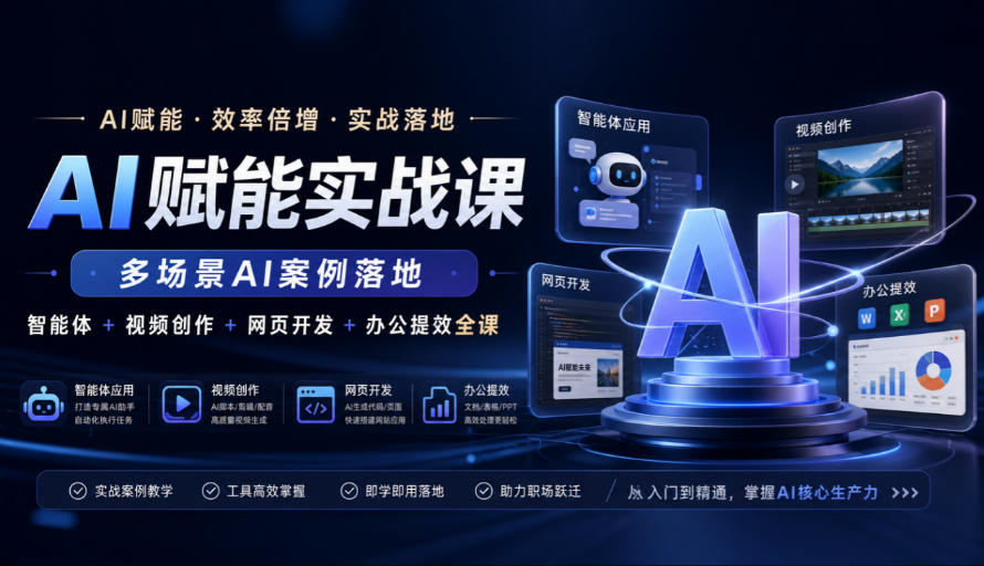 AI赋能实战课，多场景AI案例落地，智能体+视频创作+网页开发+办公提效全课-伊亚库