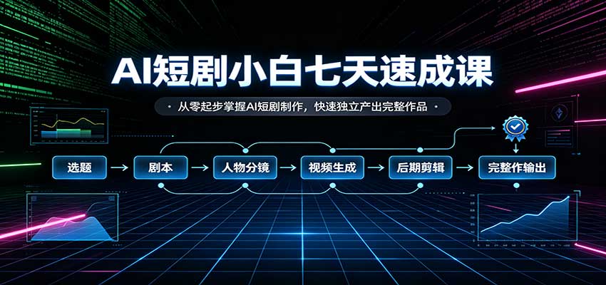 AI短剧小白七天速成课:从零起步掌握AI短剧制作,快速独立产出完整作品-伊亚库
