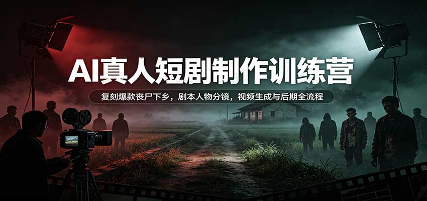 AI真人短剧制作训练营：复刻爆款丧尸下乡，剧本人物分镜，视频生成与后期全流程-伊亚库
