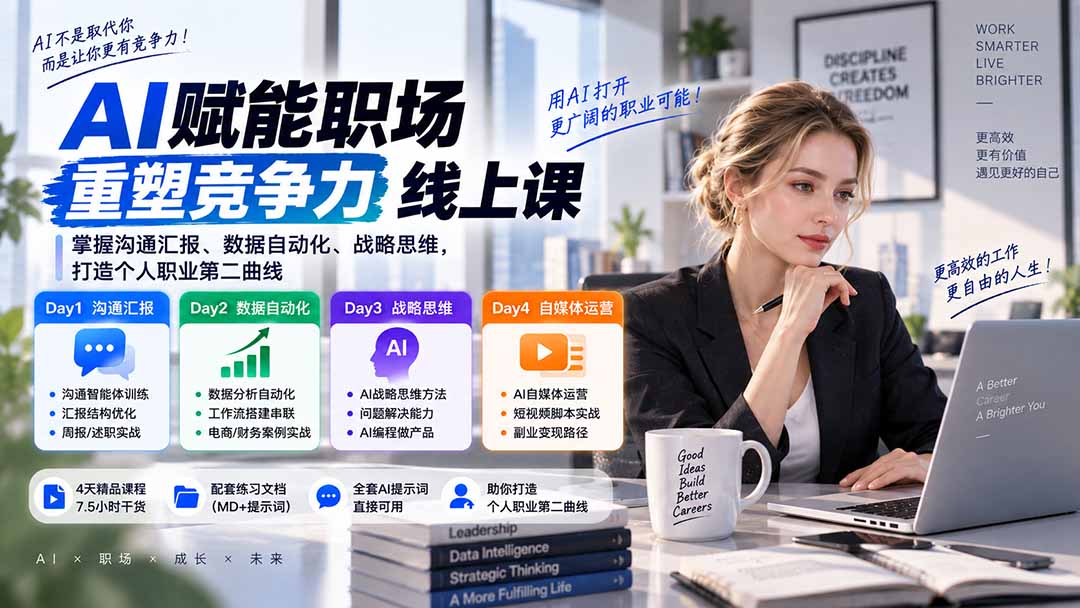 AI职场提效与第二曲线实战课-无水印：学习沟通汇报、数据工作流和战略思维，掌握AI编程做产品及自媒体运营方法-伊亚库