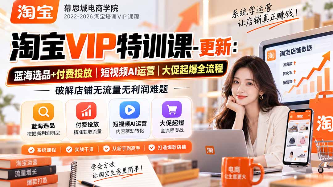 淘宝VIP特训课-更新0917：蓝海选品+付费投放｜短视频AI运营｜大促起爆全流程，破解店铺无流量无利润难题-伊亚库