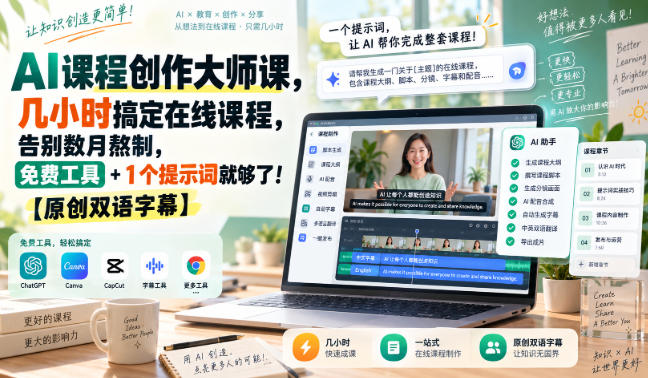 AI课程创作大师课，几小时搞定在线课程，告别数月熬制，免费工具+1个提示词就够了！【原创双语字幕】-伊亚库