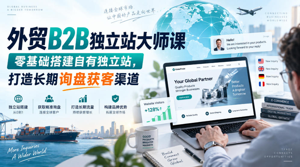 外贸B2B独立站大师课，零基础搭建自有独立站，打造长期询盘获客渠道-伊亚库