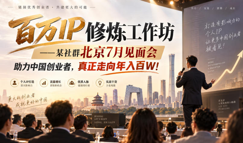 百万IP修炼工作坊——某社群北京7月见面会，助力中国创业者，真正走向年入百W!-伊亚库