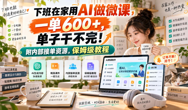 下班在家用AI做微课，一单600+，单子干不完！附内部接单资源，保姆级教程【揭秘】-伊亚库