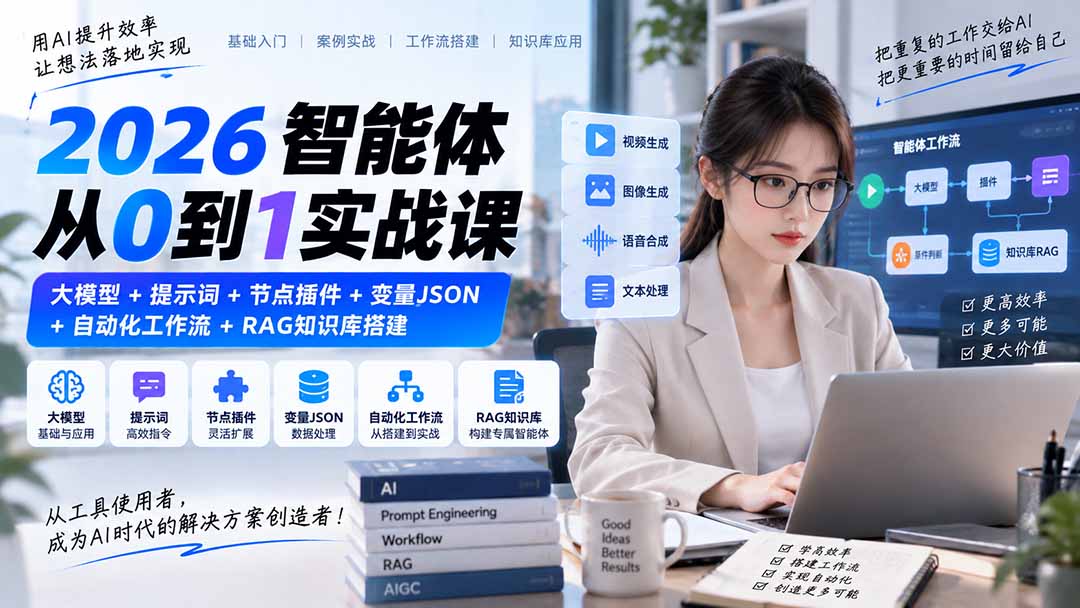 2026智能体从0到1实战课｜大模型+提示词+节点插件+变量JSON+自动化工作流+RAG知识库搭建-伊亚库
