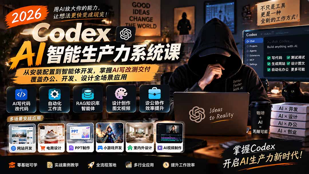 2026 Codex AI智能生产力系统课-更新｜从安装配置到智能体开发，掌握AI写改测交付，覆盖办公、开发、设计全场景应用-伊亚库
