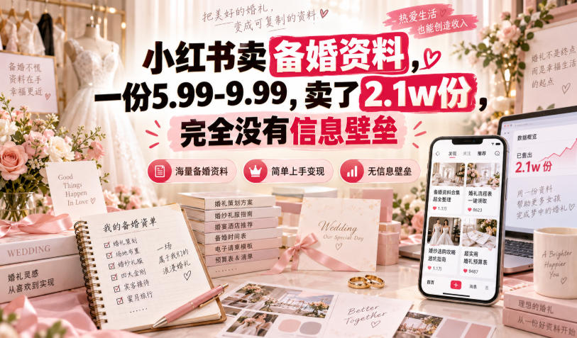 小红书卖备婚资料，一份5.99-9.99，卖了2.1w份，完全没有信息壁垒-伊亚库