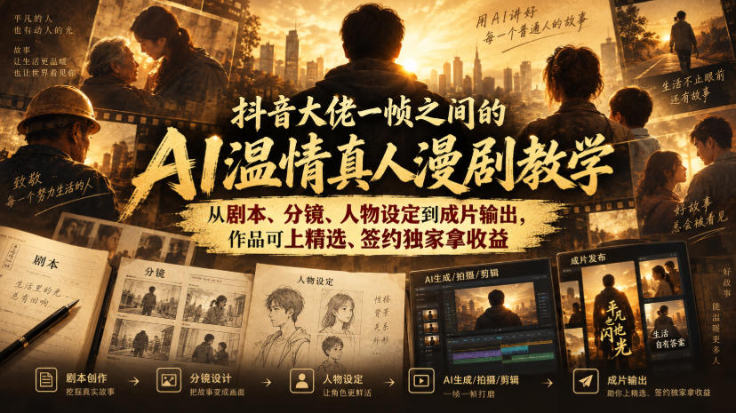 抖音大佬一帧之间的AI温情真人漫剧教学，从剧本、分镜、人物设定到成片输出，作品可上精选、签约独家拿收益-伊亚库