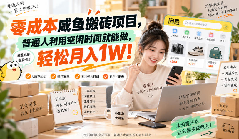 零成本咸鱼搬砖项目，普通人利用空闲时间就能做，轻松月入1W！【揭秘】-伊亚库