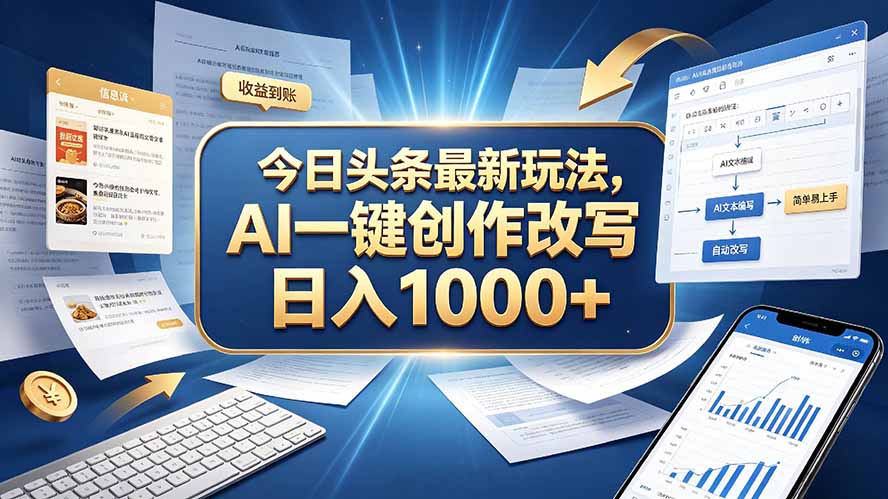 今日头条最新玩法，AI 一键创作改写，简单易上手，轻松日入 1000 +-伊亚库