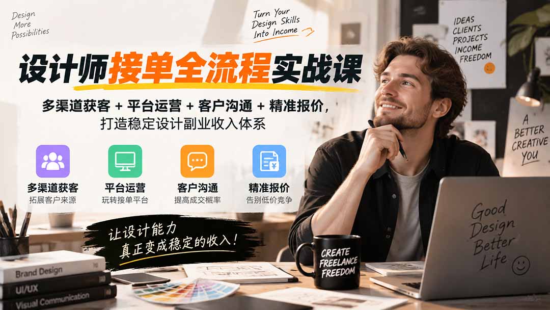 设计师接单全流程实战课-无水印｜多渠道获客+平台运营+客户沟通+精准报价，打造稳定设计副业收入体系-伊亚库