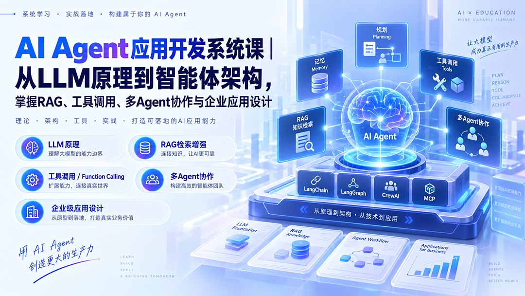AI Agent应用开发系统课-179节｜从LLM原理到智能体架构，掌握RAG、工具调用、多Agent协作与企业应用设计-伊亚库