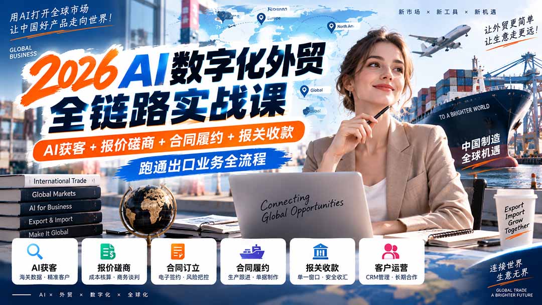 2026AI数字化外贸全链路实战课：AI获客+报价磋商+合同履约+报关收款，跑通出口业务全流程-伊亚库