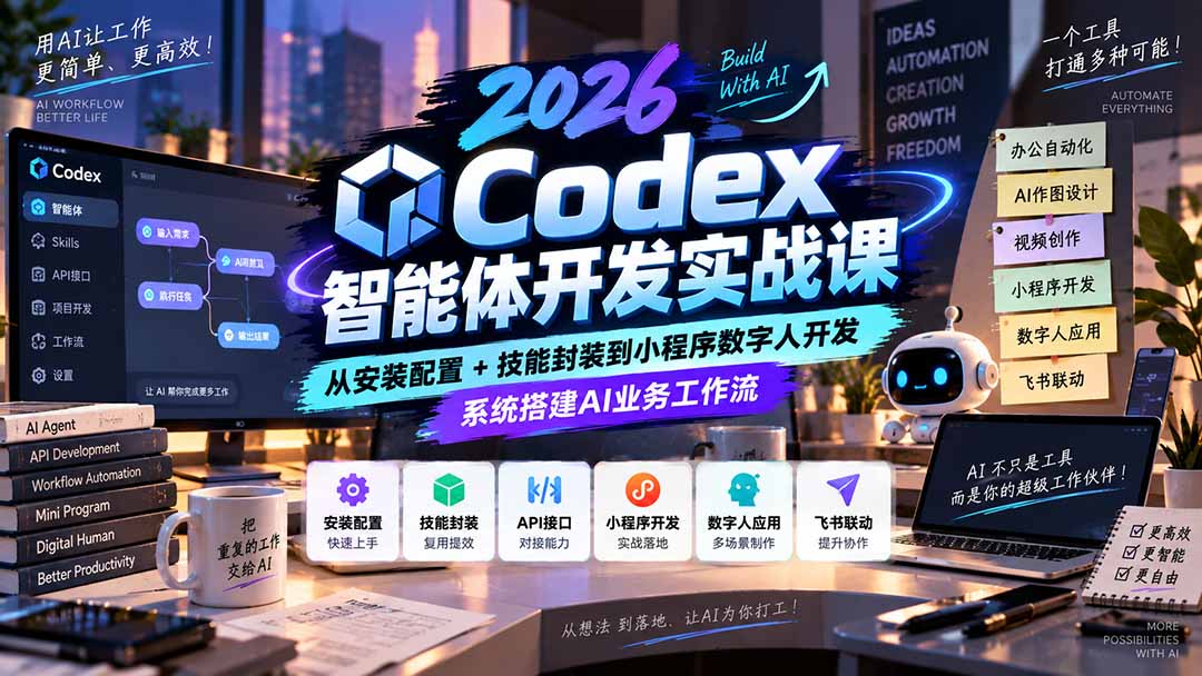 2026Codex智能体开发实战课：从安装配置+技能封装到小程序数字人开发，系统搭建AI业务工作流-伊亚库
