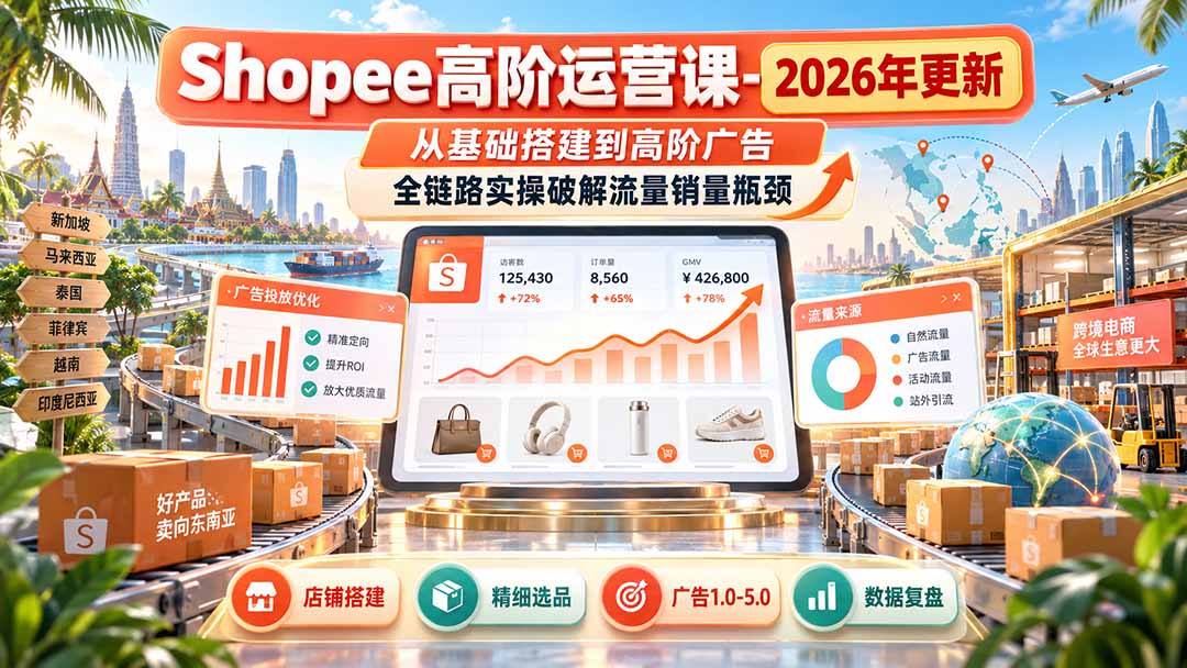 Shopee高阶运营课-更新9月，从基础搭建到高阶广告，全链路实操破解流量销量瓶颈-伊亚库