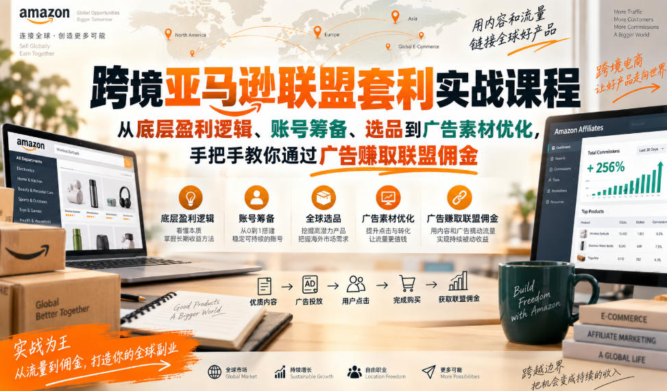 跨境亚马逊联盟套利实战课程，从底层盈利逻辑、账号筹备、选品到广告素材优化，手把手教你通过广告賺取联盟佣金-伊亚库