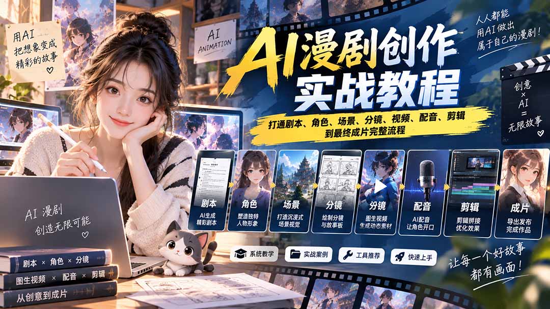 2026 AI漫剧创作实战教程：打通剧本、角色、场景、分镜、视频、配音、剪辑到最终成片完整流程-伊亚库