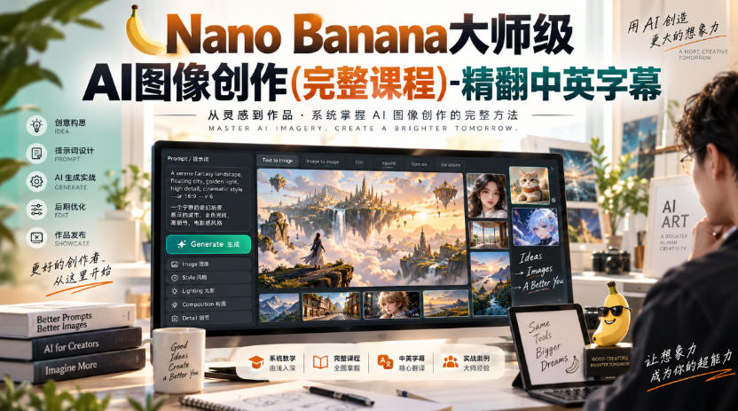 【无水印】Nano Banana大师级AI图像创作(完整课程)-精翻中英字幕-伊亚库