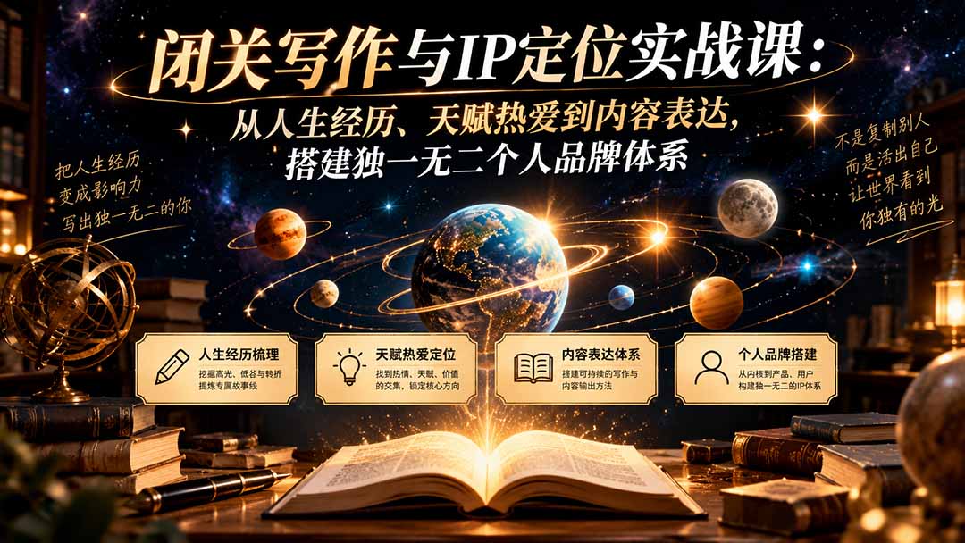 闭关写作与IP定位实战课：从人生经历、天赋热爱到内容表达，搭建独一无二个人品牌体系-伊亚库