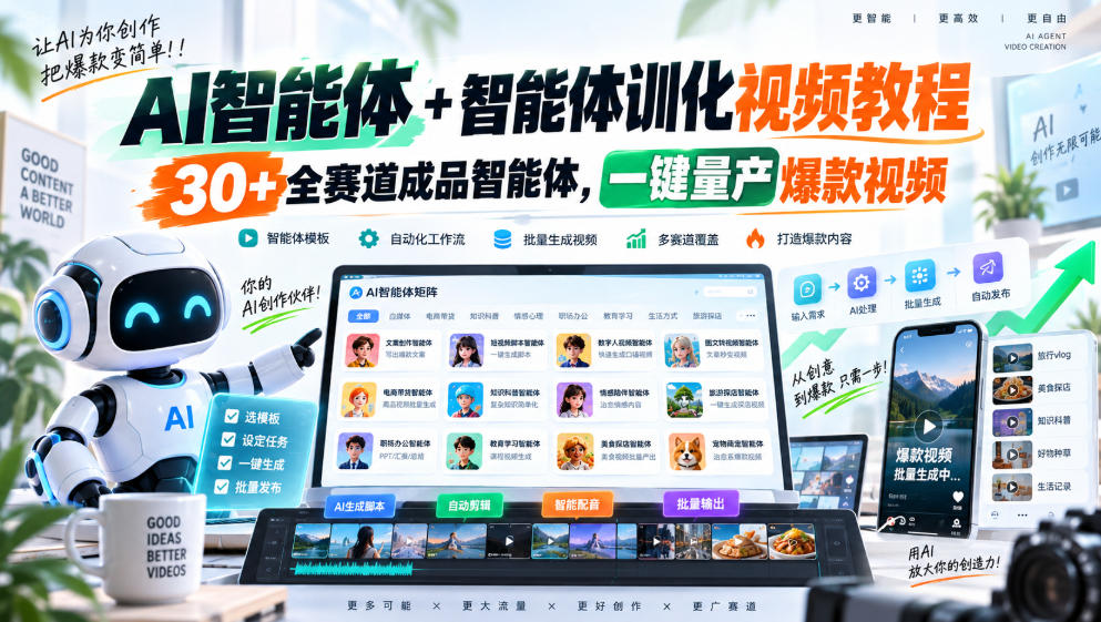 【无水印】AI智能体+智能体训化视频教程，30+全赛道成品智能体，一键量产爆款视频【更新】-伊亚库