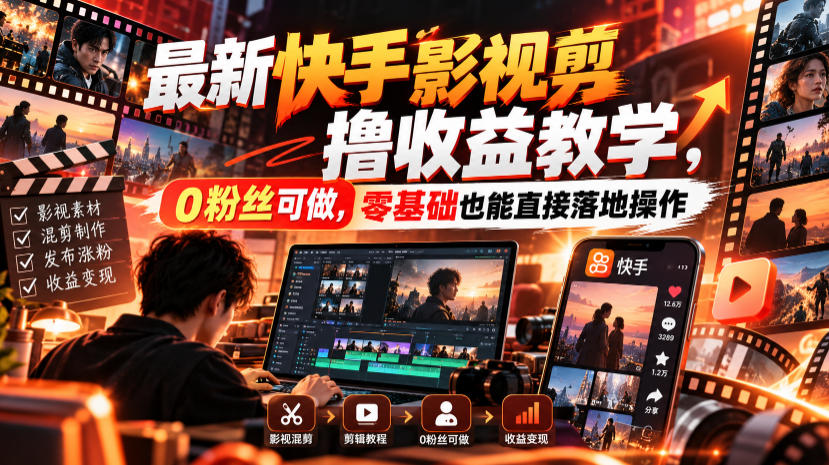 最新快手影视混剪撸收益教学，0粉丝可做，零基础也能直接落地操作-伊亚库