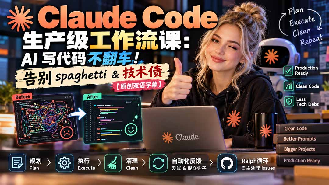 Claude Code 生产级工作流课：AI 写代码不翻车！告别 spaghetti & 技术债【原创双语字幕】-伊亚库