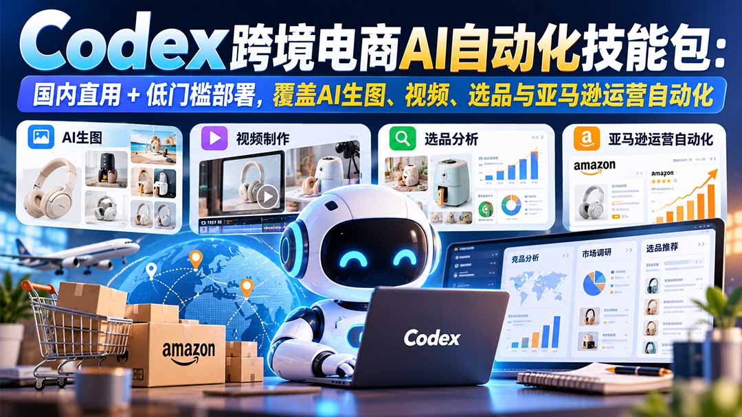 【无水印】Codex跨境电商AI自动化技能包：国内直用+低门槛部署，覆盖AI生图、视频、选品与亚马逊运营自动化-伊亚库