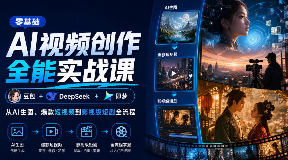 零基础AI视频创作全能实战课｜豆包+DeepSeek+即梦，从AI生图、爆款短视频到影视级短剧全流程-伊亚库