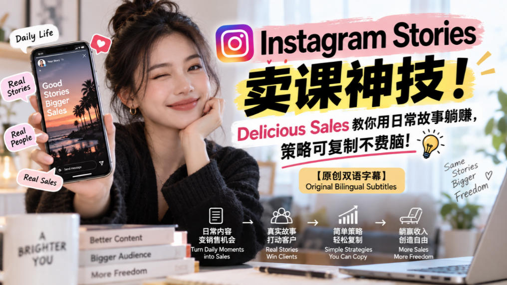 Instagram Stories卖课神技！Delicious Sales教你用日常故事躺賺，策略可复制不费脑！【原创双语字幕】-伊亚库