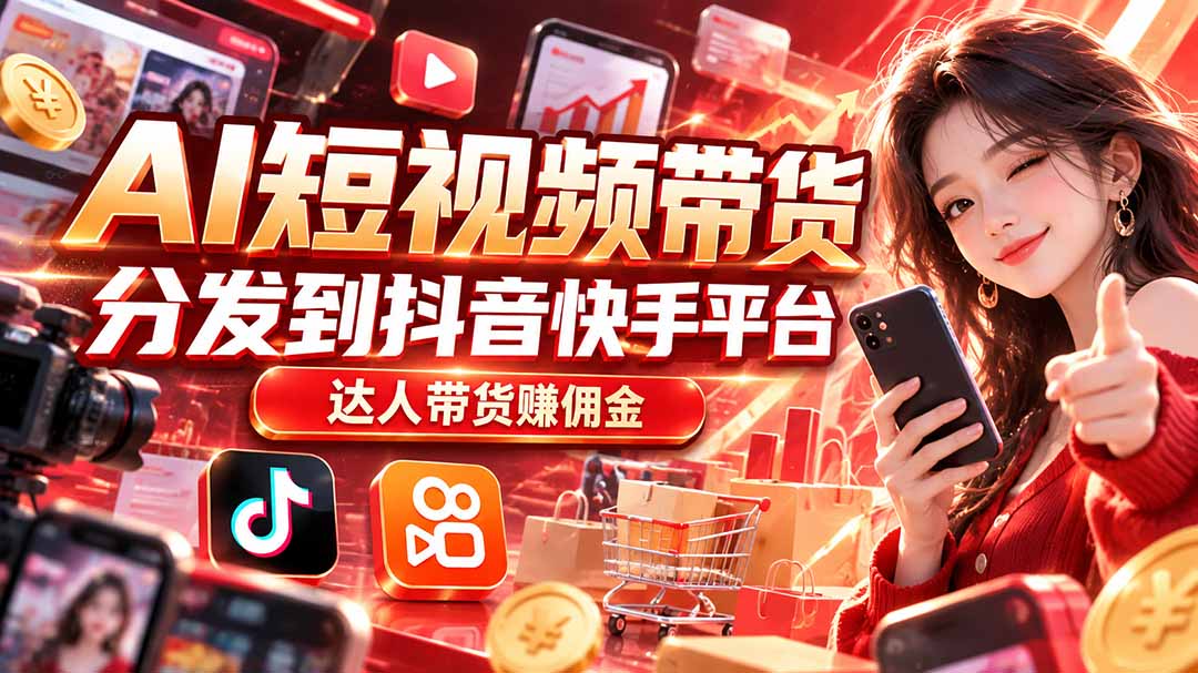 【AI短视频带货】分发到抖音快手平台，达人带货赚佣金-伊亚库