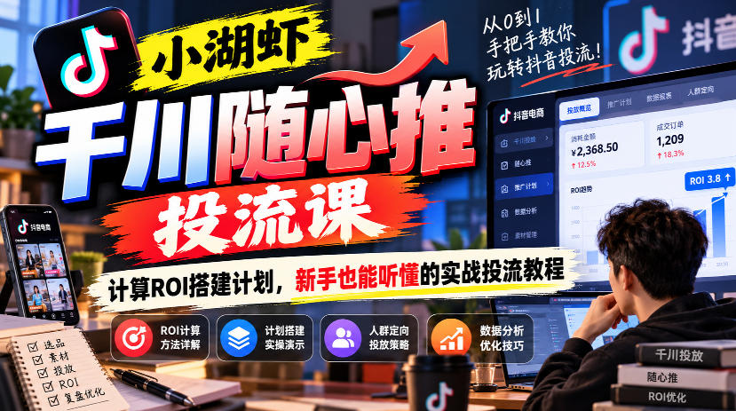小湖虾千川随心推投流课，计算ROI搭建计划，新手也能听懂的实战投流教程-伊亚库